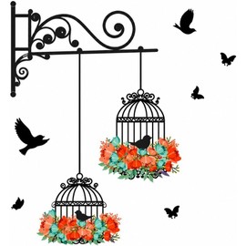 Mebix TRD Vinilo Decorativo de Pared para el Hogar Pegatina con Diseño de Jaula con Aves para Decorar Sala, Cocina, Cuarto, Recámara 76cm x 56cm