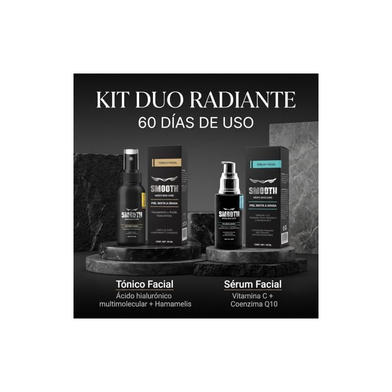 Smooth Kit Dúo Radiante Hombres Tónico Facial Ácido Hialurónico Sérum