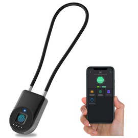 Anweller Fingerprint Cable Lock, Padlock with 38 cm Steel Cable, Padlock Fingerprint with App, Suitable as a Door, Suitcase, Backpack, Gym, Bicycle