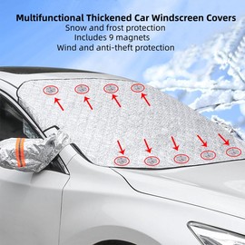 Car Windscreen Covers Frost for Winter, Windscreen Frost Protector with 9 Magnets, Thicken Ice Protection Foils Car Snow Windshield Cover, Front Window Screen Sun Shade, Anti-dust & Anti-UV(156x128cm)