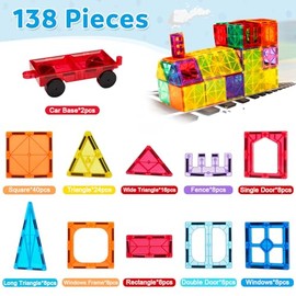 Ryoichi Juego de 138 Piezas de Azulejos Magnéticos de Construcción con 2 Coches, Bloques de Construcción Educativos STEM y Juguetes de Aprendizaje Mon