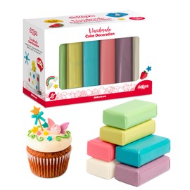 dekora – Pasta di zucchero colorata 6 colori, Fondant per torta, cupcake e biscotti, Elastica e facile da lavorare, senza glutine, halal e kosher 600 g