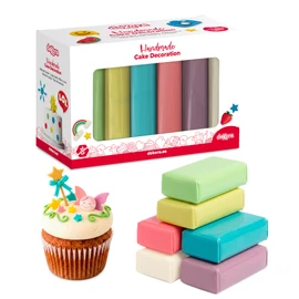 dekora – Pasta di zucchero colorata 6 colori, Fondant per torta, cupcake e biscotti, Elastica e facile da lavorare, senza glutine, halal e kosher 600 g