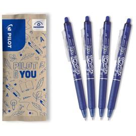 PILOT - FriXion Clicker 0.7 set - 4 pieces: blue - erasable - refillable gel ink roller pen with push mechanism and thermosensitive ink - comfortable writing - medium tip
