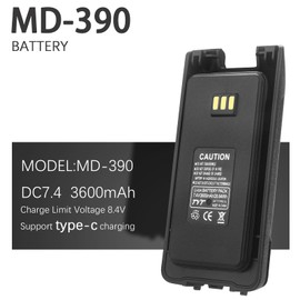 MD-390 Battery,3600mAh USB-C Charging 7.4 Li-ion Battery for DMR MD-390 MD-UV390 GPS MD-UV390 & RT81 RT50 RT8 BL50 Two Way Radios (2 Pack+USB-c Charging Cable)