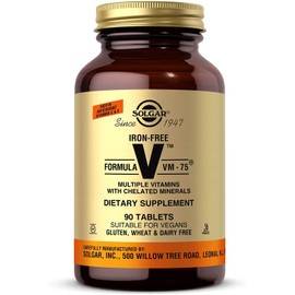 Solgar Iron-Free Formula VM-75, 90 Tablets - Multivitamin with Chelated Minerals - Vitamin A, B6, B12, C, D, E - Biotin, Magnesium, Calcium, Zinc - Vegan, Gluten & Dairy Free, Kosher - 90 Servings
