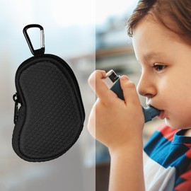 MEDMAX Neoprene Asthma Inhaler Holder, Protective Portable Travel Handy Holster, Lightweight Carrying Case with Carabiner Clip and Mesh Pocket Inside, Inhaler Not Included (Case Only) (Black)