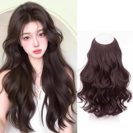 One Touch Extension, Collar Leg Wig, Half Wig, Long Curly, Half Wig, Extension, Curly Hair, Heat Resistant, Natural, Fashion, Easy to Install (19.7 inches - 19.7 inches (50 cm) - Dark Brown)