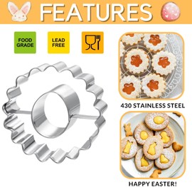 Crethinkaty 9 Pcs Mini Easter Linzer Cookie Cutters Set, Easter Stainless Steel Cookie Cutters, Rabbit, Easter Egg, Carrot, Butterfly, Chick, Clover - for Spring Easter Holiday Party Baking