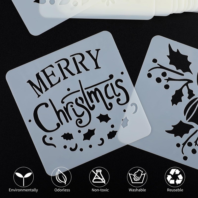 24PCS Christmas Stencils 3 x 3 Inch Reusable DIY Craft