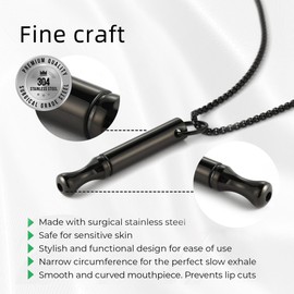 Mindfulness Breathing Necklace, Stainless Steel Stress Relief Breathe Necklace Jewelry Gift for Women and Men (Style 1, Black)