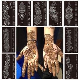 Mzstgh 9 Sheet Temporary Tattoo Stencils,Henna tattoo kit Reusable henna Tattoo Sticker Indian Temporary Tattoo Stickers Self Adhesive Tattoo Templates