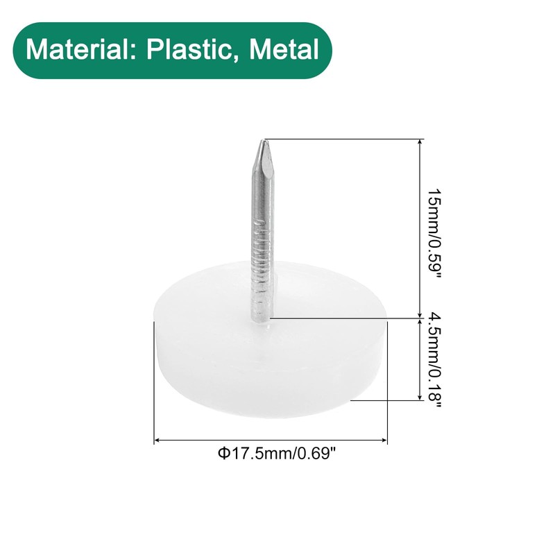 TOP-VIGOR 25Pcs Furniture Glides Nails, 17.5mm Plastic Furniture Feet Sliders,