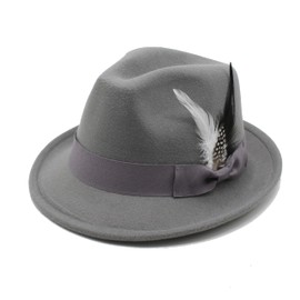 LIDHAY Classic Fedora Hats for Men & Women Vintage Style Short Brim Felt Hat Panama Fedora Hats with Bands JZ-80 Light Grey