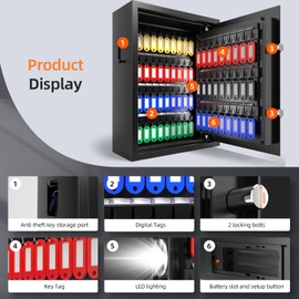 XDeer 71-Key Safe Wall Mount with Advanced Anti-Theft & LED Light, Key Cabinet with Combo & Key Lock for Hotels, Offices & Car Dealerships