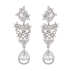 EVER FAITH Vintage Statement Teardrop Dangle Earrings, Costume Wedding Party Jewellery Art Deco Rhinestone Long Drop Chandelier Earrings for Women Clear Silver-Tone