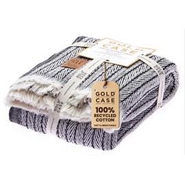 Gold CASE Throw Blanket for Couch - 100% Recycled Cotton 60x80 - Vintage Throw Blankets for Living Room, Bed, & Outdoor - Decorative Boho Blankets & Throws - Couch Throw Blanket - Black