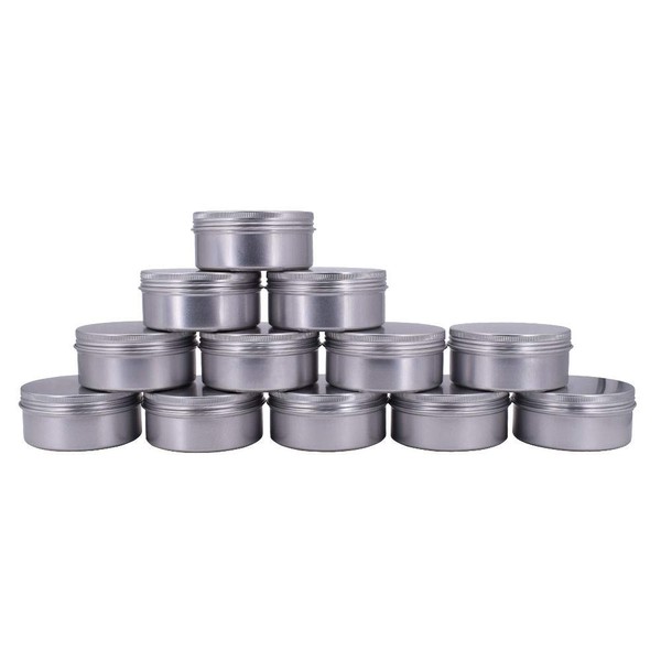 Healthcom 5-Ounce 12 Pack 150ml Empty Silver Round Aluminum Tin Cans Screw Top Aluminum Metal Steel Tins Aroma Hair Wax Tins Cosmetic Container Organization for Accessories DIY Beauty Salve Crafts Spice Candles Survival Kit