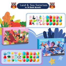 30 Kids Bath Bombs with Surprise Inside – Gift Set with 30 Unique Land & Sea Animal Toys, Fun, Educational, and Child-Safe Natural Bath Bombs with Toys, Great Gift for Kids’ Birthdays & Christmas
