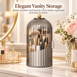 360° Rotating Makeup Brush Holder with Lid – Dust-Protected Cosmetic Organizer for Lipsticks, Pencils & Vanity Storage