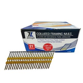 Zeluga 13-528 21 Degree 2-3/8" x.113" Round Head Ring Shank Plastic Strip Bright Collated Framing Nails, 5000/Box