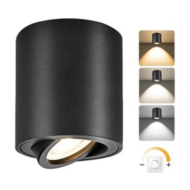 YindaLux LED Surface-Mounted Spotlights, Black, 30° Swivel, Diameter 80 x 84 mm, Dimmable, Includes 5 W 500 LM LED Module 230 V, 3000 K/4000 K/6500 K, Aluminium Surface-Mounted Spotlights, Modern