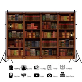 AOFOTO 7x5ft Retro Bookcase Backdrop Vintage Hardcover Wooden Bookshelf Photography Background School Library Book Cabinet Literary Education Business Books Classic Interior Decoration Photo Props