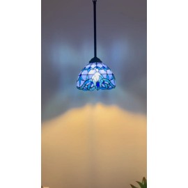 Enjoy Decor Lamps Tiffany Style Mini Hanging Lamp Plug In Blue Stained Glass Baroque Style  60'H