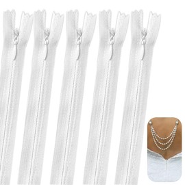 5 Stück Unsichtbar Reißverschlüsse,40cm Nylon Nähreißverschlüsse,Weißer Reißverschluss mit Metallreißverschluss, Nicht Teilbar,Reisverschluss für Kleidung,Hosen,Kissen,Taschen,Kissenbezügen,Nähzubehör