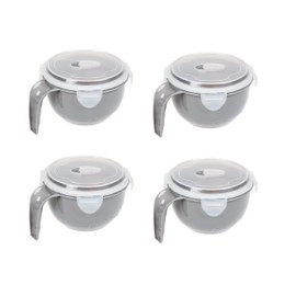 Invero Set of 4 Microwavable Food Bowl 900ml with Airtight Lid and Handle - Ideal Kitchen Container for Breakfast, Lunches, Dinners, Travels and more - Grey