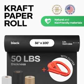 IDL Packaging Black Kraft Paper Roll 36" x 1200" (100 feet) with Cutter, 50lb Thickness - Black Wrapping Paper for Packing, Moving, Shipping & Crafts/Arts - Natural Craft Paper Roll