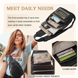 VX VONXURY Sling Bag for Women, PU Leather Crossbody Fanny Packs, Multipurpose Chest Bag with Adjustable Strap Travel Hiking Cycling Sports Black