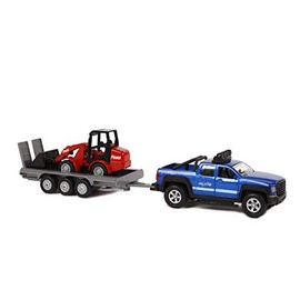 Kids Globe SUV mit Anhänger + Bagger (Licht + Sound, Geländewagen mit Rückzugsmotor, Spielzeug aus Kunststoff, Türen Lassen Sich öffnen) 510207