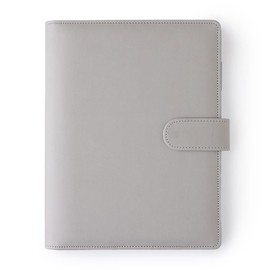 Mal Paper Agenda Cover - Light Grey A5 Ring Binder Cover - Personalise Organiser Planner Cover - 6 Rings Notebook Binder PU Leather Cover - Refillable Folder