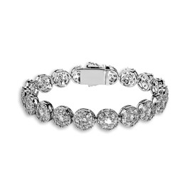 TOPGRILLZ Hip Hop 16K Iced Out CZ Zircon Solitaire Cluster Lab Diamond Tennis Link Bracelet (Silver 7")