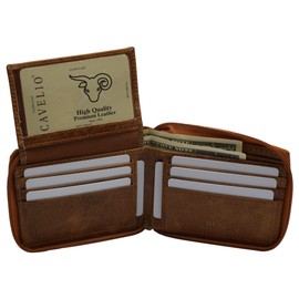 CAZORO USA Zipper Bifold Wallet For Men or Women RFID Safe Comes in a Gift Box (Tan)