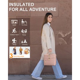 Capolo Lunch Box for Women Men Adults,Double Deck Insulated Lunch Bag Leakproof Lunch Cooler Box with Removable Strap Lunch Tote Bags Reusable Thermal Lunchbox for School Work Picnic(Large,Pink)