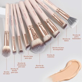 MAANGE 9PCS Brochas de Maquillaje Profesional Set de Brochas para Maquillaje Esenciales Suaves para Base de Maquillaje(Beige)