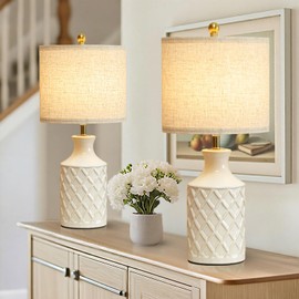 COTULIN 20" White Ceramic Table Lamps Set of 2, Modern Bedside Nightstand Lamp, Mid Century Desk Lamps for Bedroom Living Room Reading Room Farmhouse Office Dorm