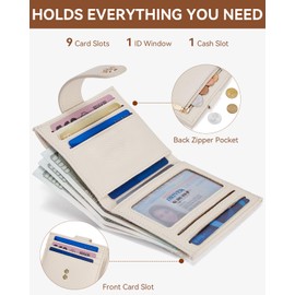 BOSTANTEN Slim Wallet for Women Small RFID Blocking Credit Card Holder Leather Bifold Wallets with Zipper Coin Pocket Beige