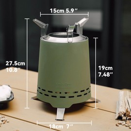 Onlyfire Low Smoke Mini Table Fireplace, Portable Table Fire with Carry Bag, Fireplace Decoration for Garden, Patio, Balcony, for Pellets and Wood, with Stand, Stainless Steel, Green