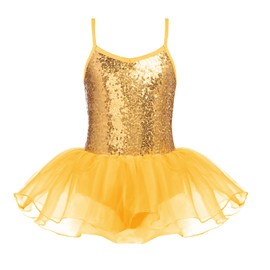 Zaclotre Girls Strap Ballet Leotards Tutu Dress Sparkly Sequin Skirted Leotard Ballerina Outfit Dance Costume for Kids Yellow