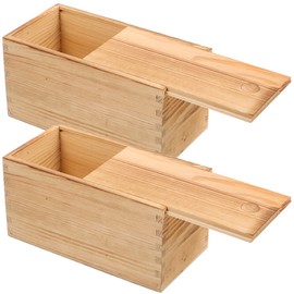 SEWACC Pack of 2 Unfinished Wooden Boxes with Sliding Lid, Empty Wooden Box, Jewellery Box, Container for Crafts, Hobbies, Sewing
