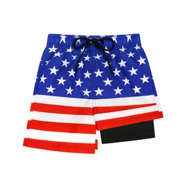 Olreco Boys American Flag Swim Trunks Teen Boys Swim Trunks with Compression Liner Boy Swimsuit Kids 4th of July Bathing Suit