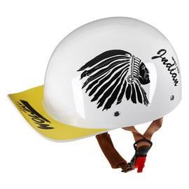 Woljay Vintage Retro Open Face Motorcycle Helmet Baseball Cap Half Helmets with pull-down Lens for Men Women Moped Cap Jet Scooter Street Cruiser - DOT Certified (Indian-White,Large)