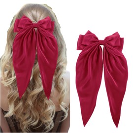 Hair Bows for Women, Big Bow Hair Clips for Girls, Silky Satin Hair Bows Clips Oversized Long Tail, Large Hair Barrettes for Women,Big Hair Bow,Metal Clips Hair Bow for Women Girls (Red)