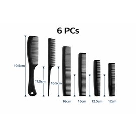 Hair Styling Comb Set | Detangling Comb Teasing Sectioning Smoothing Finishing Parting | Anti Static Salon Spa Barber Shop Curly Straight Thick Thin Long Short Wide Tooth Fine Tooth Travel Black 6 Pcs