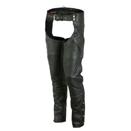 Daniel Smart Motorcycle Economy Leather Chaps All Season Unisex Biker Assless Chaps with Customizable fit and Carry Pockets Black