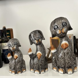 Keskin Wooden Dog Sculpture, Dog Statue, Dog Figurine, wooden sculptures decor (Grey - 20 cm)