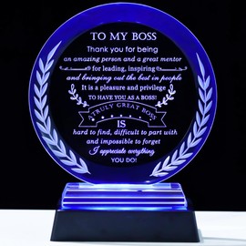 Boss Gifts for Men Women with Colorful LED Base Best Going Away Retirement Appreciation Gift for Mentor Leader Crystal Plaque Thank You Farewell Gifts on Boss Day Birthday Christmas